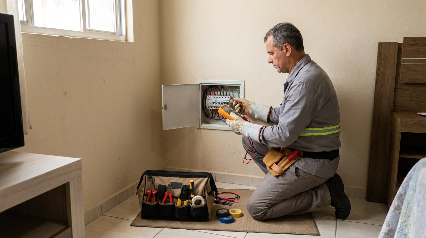 Equipe de eletricistas em atendimento